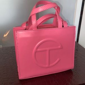 Bubblegum pink vegan leather small tote bag purse
